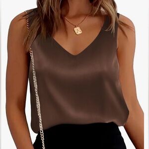 Womens Silk Satin Tank Tops V Neck Casual Cami Sleeveless Summer Basic Tank